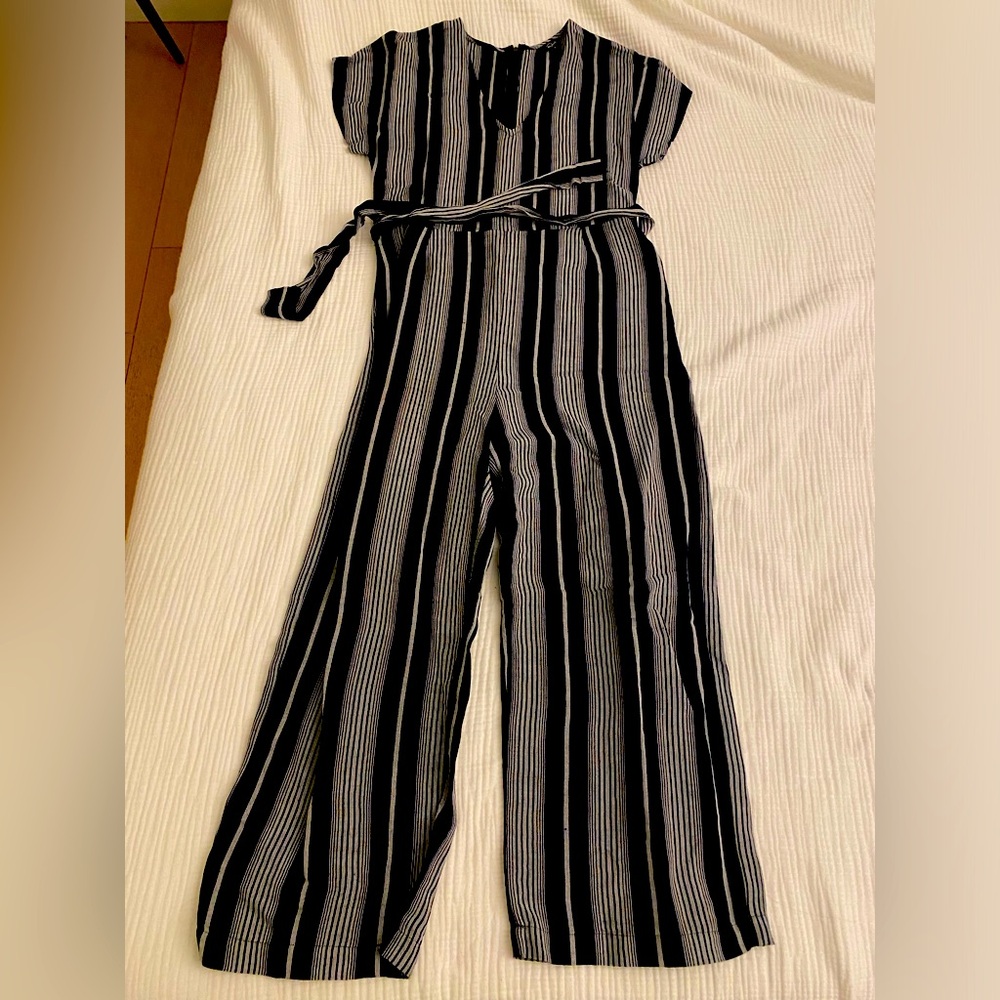 Blue/navy linen stripe jumpsuit